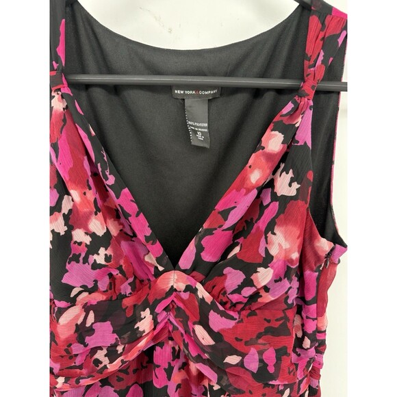 New York & Company Floral Dress V Neck Ruffle Sleeves Pink Size 10 - Picture 2 of 6